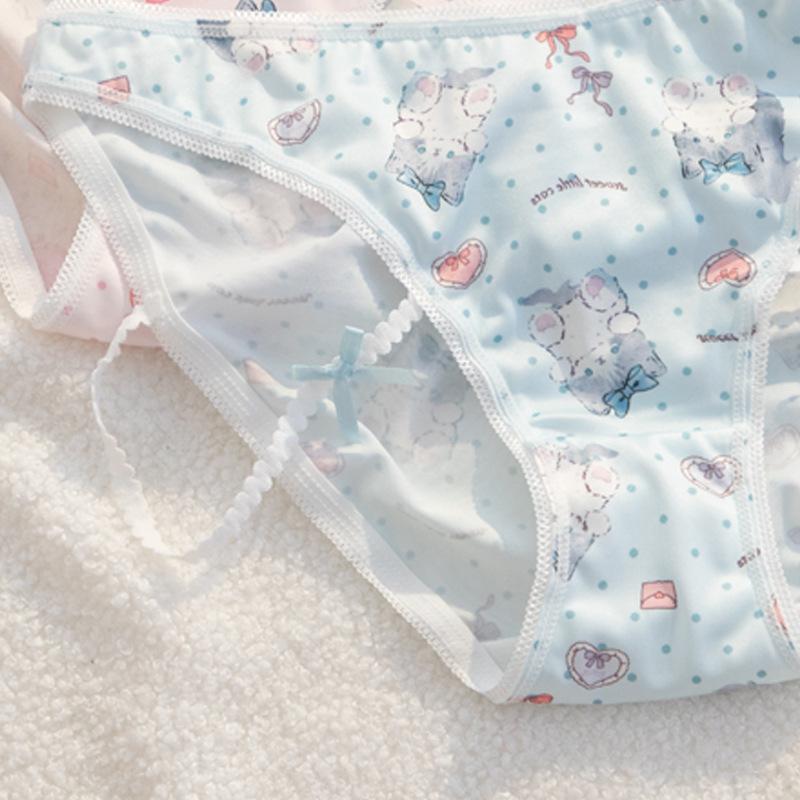 Ladies Summer Pure Cartoon Print Comfortable Traceless Package Hip Breathable Mid Waist Panties