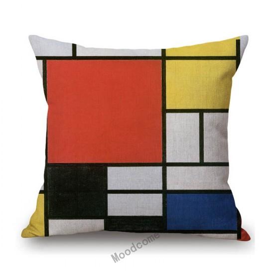 Modern Abstract Art Geomtric Lines Red Blue Yellow Piet Mondrian Oil Painting Home Decorative Pillow Case Linen Cushion Cover