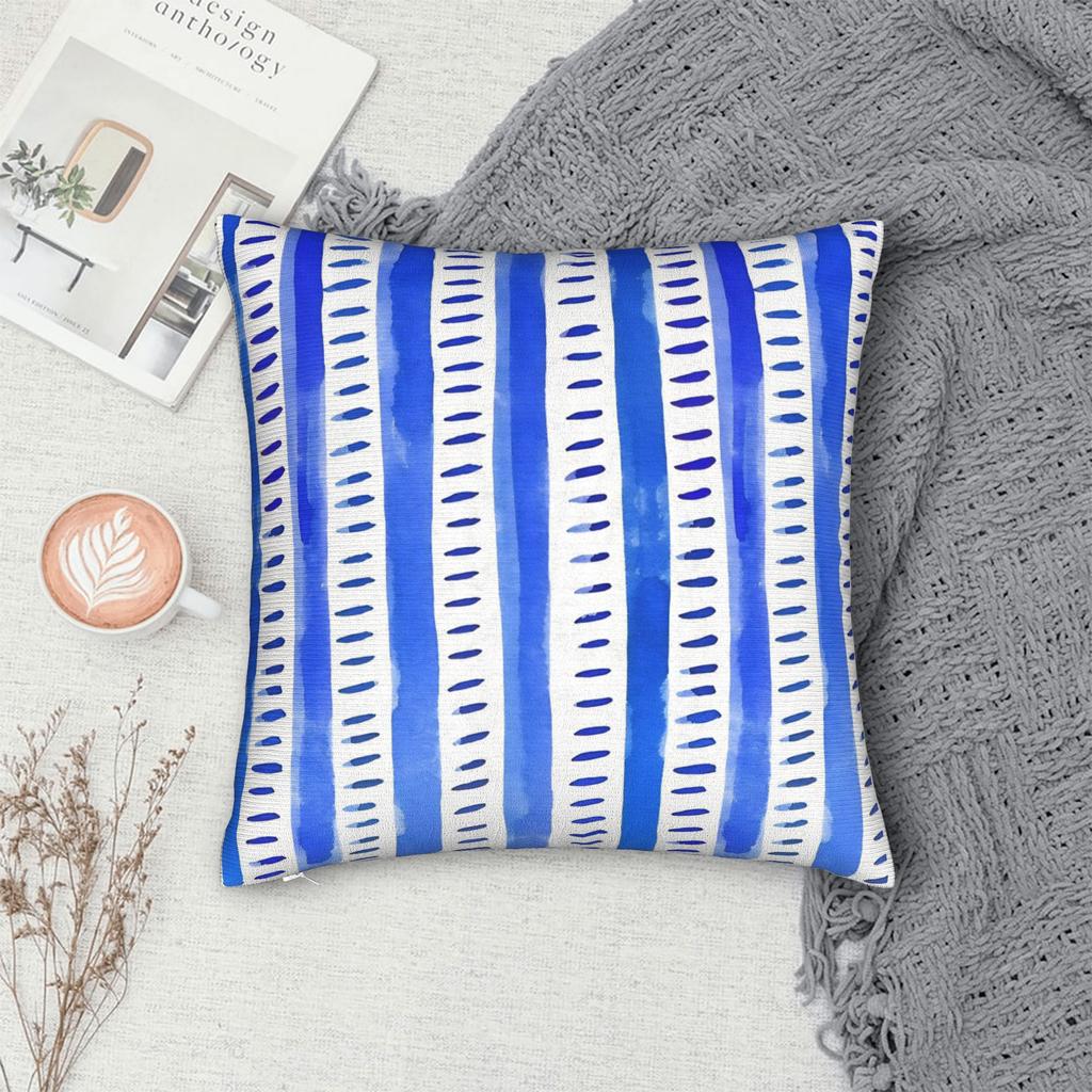 Watercolor Lines - Blue Square Pillow Case Polyester Cushions For Sofa Geometric Ink Blue Casual Cushion Covers