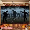 2D Flat Banner, 1 Halloween Party Background, with a Horror Zombie Silhouette Design In the Painting Style