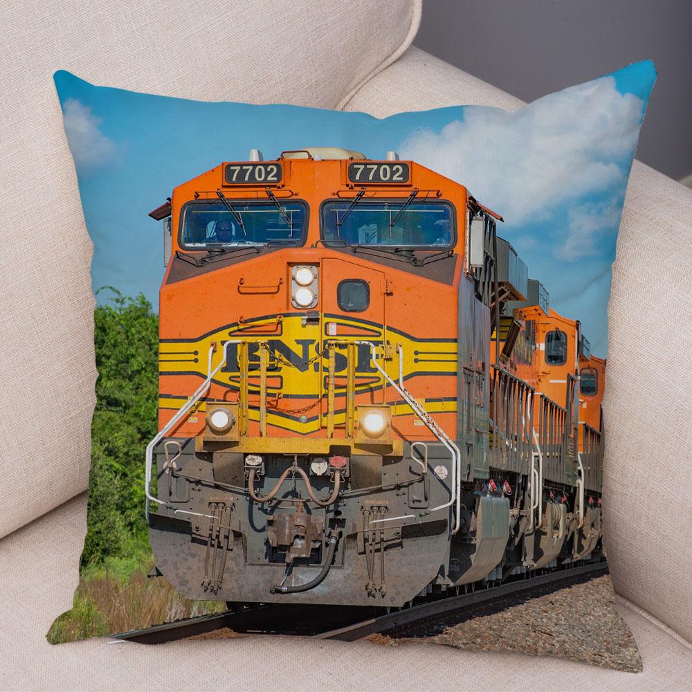 Pillowcase Vintage Style Steam Train Decor Retro Colorful Car Cushion Cover