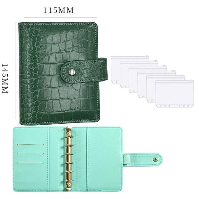 A7 Crocodile Pattern Leather Budget Binder Notebook Cash Envelopes System Set Binder Pockets Money Budget Saving Bill Organizer