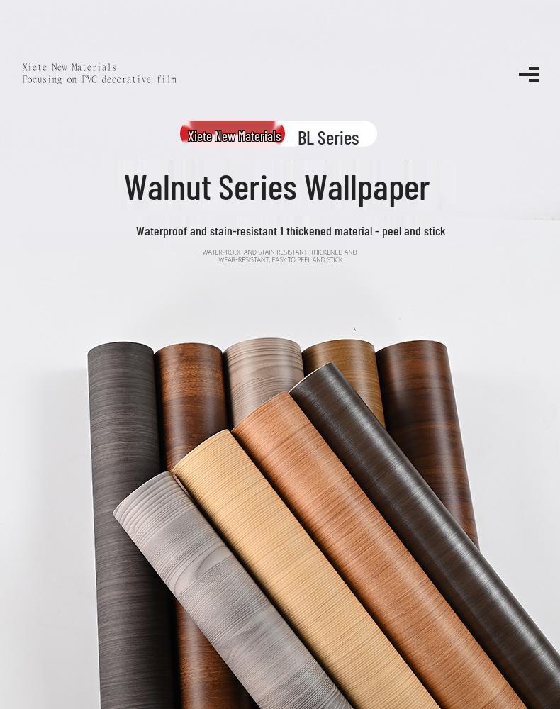 Vintage Walnut Wood Grain Waterproof Self-Adhesive Wallpaper for Living Room and Furniture Walls