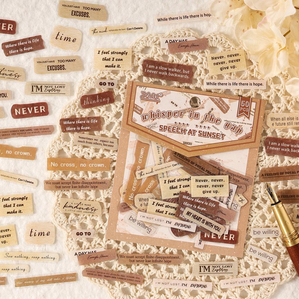 50pcs/pack Creative Aesthetic English Short Sentence PET Sticker DIY Scrapbooking Decor Journal Supplies