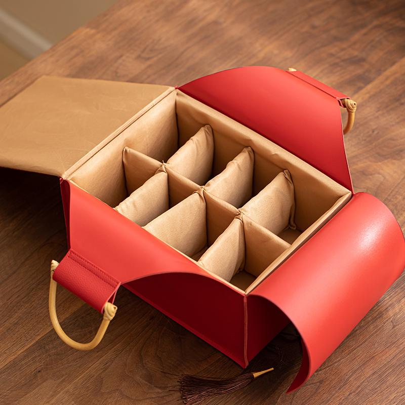 Premium Tea Set Birthday Gift Boxes Heart Shaped Leather Bamboo Handle Portable Storage Box Removable Storage Tea Set Empty Box