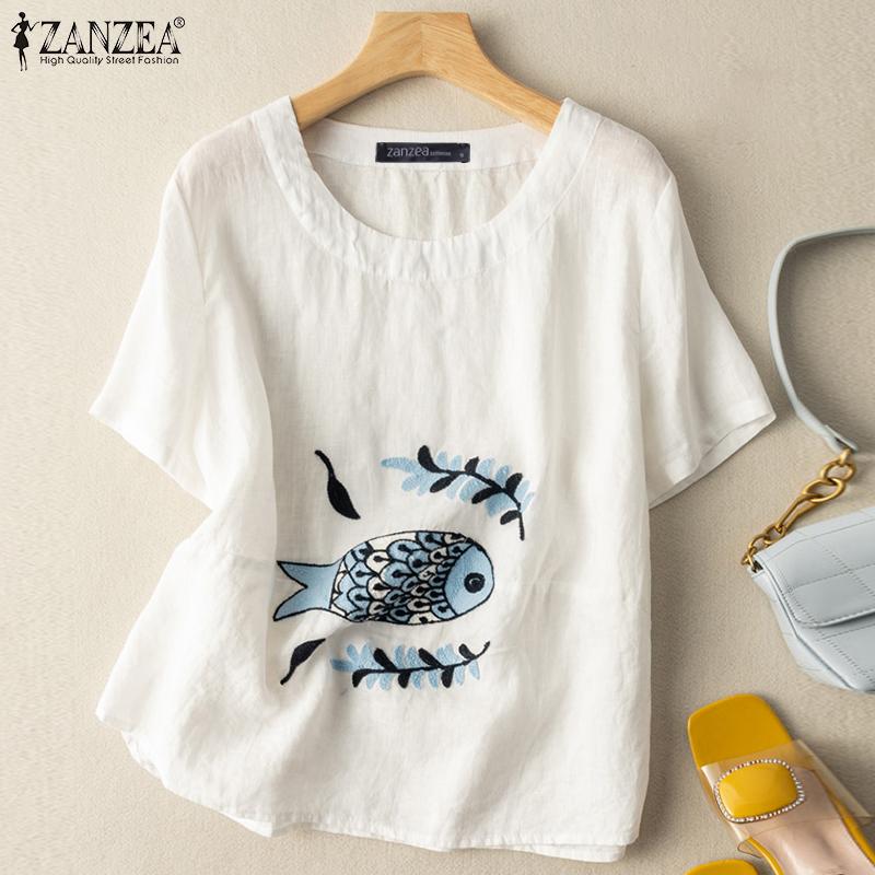 

ZANZEA Печать Повседневный O-образный вырез Половина Рукав Тройник Топы