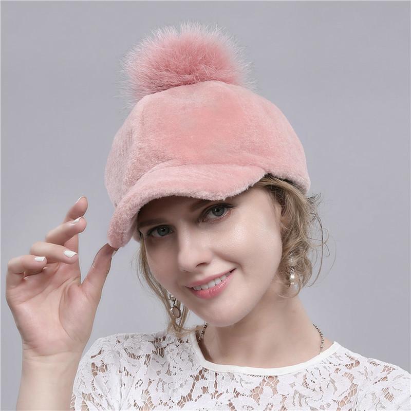 

Кепка с козырьком из овечьего меха для осени и зимы, женская новая теплая шерстяная шапка из натурального лисьего меха розовый