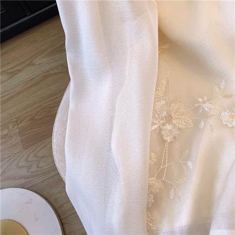 Women's Spring Chiffon Shirt: Chinese Style Tassel, Frog Button, Jacquard Embroidery, Stand Collar