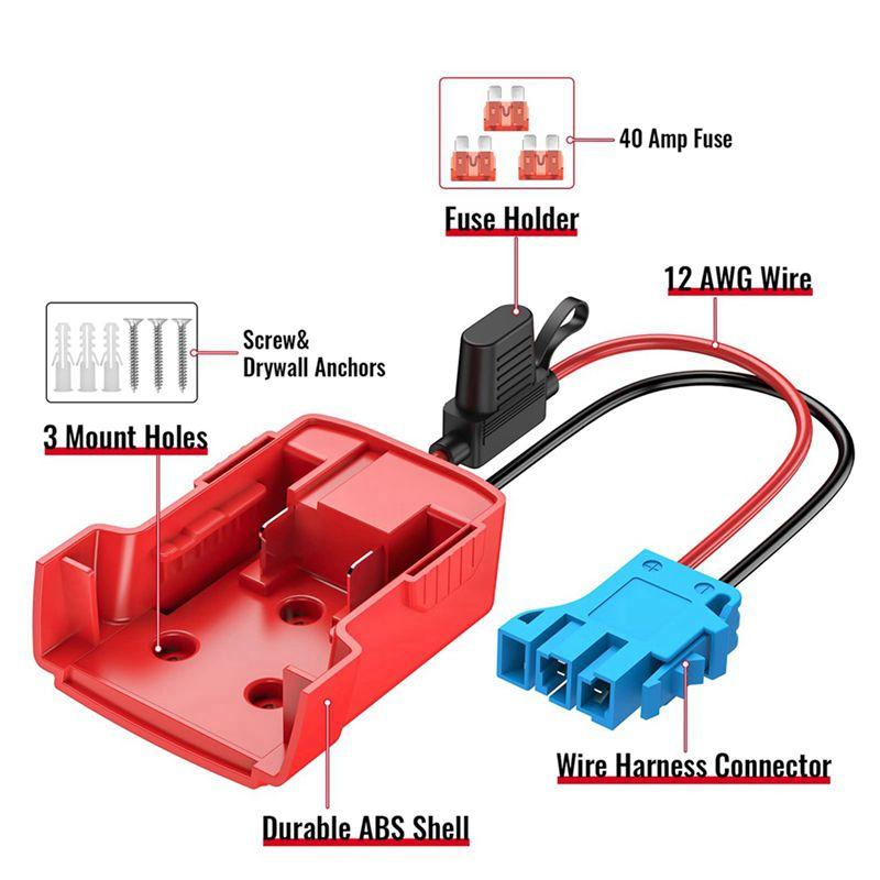 ABUL-2X Power Wheels Adapter For M18 Battery With Wire Harness Connector 12AWG Wire With 40A Fuse For Peg-Perego
