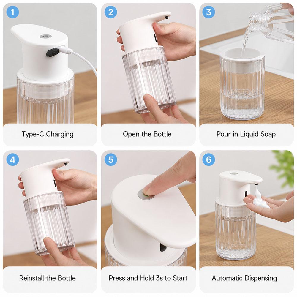 300ml Touchless Automatic Soap Dispenser USB Rechargeable Motion Sensor Liquid Hand Soap Pump for Kitchen Bathroom High Capacity