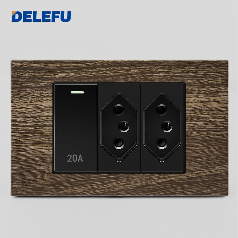 DELEFU Brasilianischer 118er Vintage Aluminium-Holzmaserung Schaltersteckdose mit USB Typ-C Anschluss Netzstecker ist Langlebig.