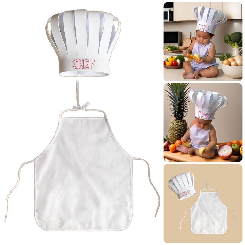 Newborn Cooking Costume White Chefs Hat And Apron For Baby Photoshoots Soft Infant Photography Props Holiday Gift