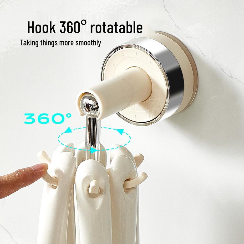 Six-Claw Rotating Suction Cup Wall Hooks: No-Drill Storage for Kitchen & Bathroom.