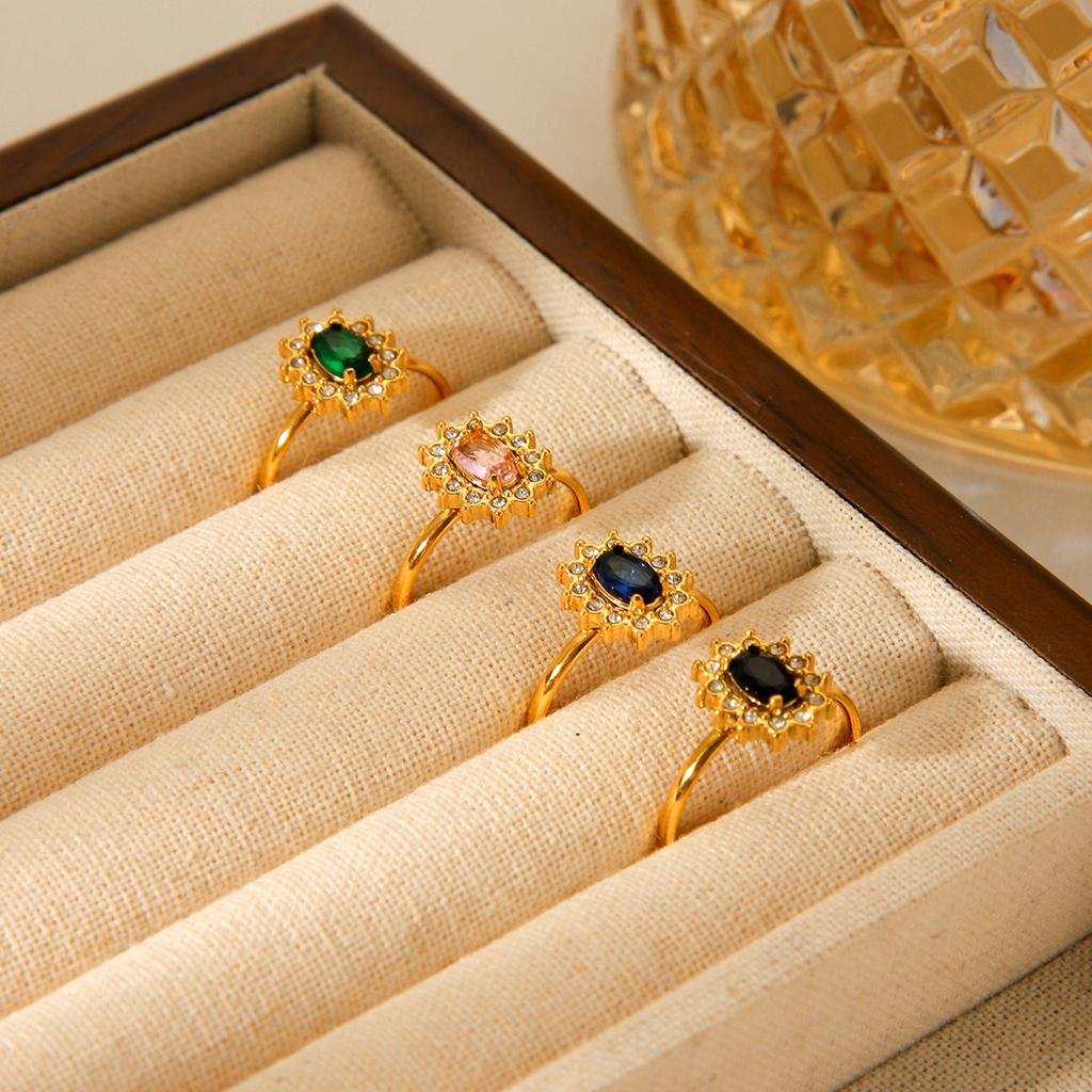 Light Luxury Zircon Inlaid Titanium Steel Ring, Non-fading French Style High-end Stainless Steel Open Band