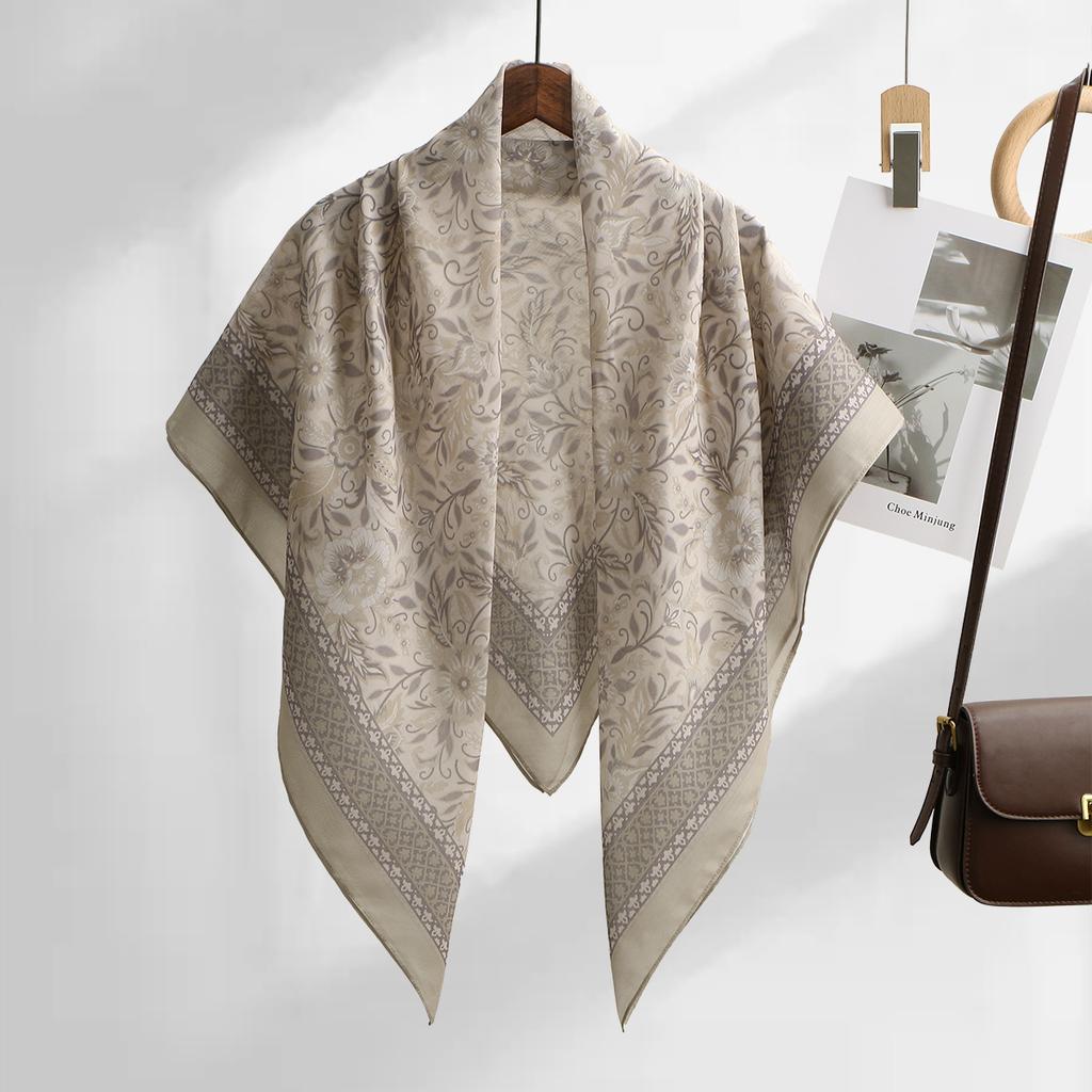 Blumenmuster Wellen Viskose Quadratisches Tuch Muslimische Hijabs Baumwoll Kopftuch Damenmode Malaysia Taschentuch Foulard 110*110cm