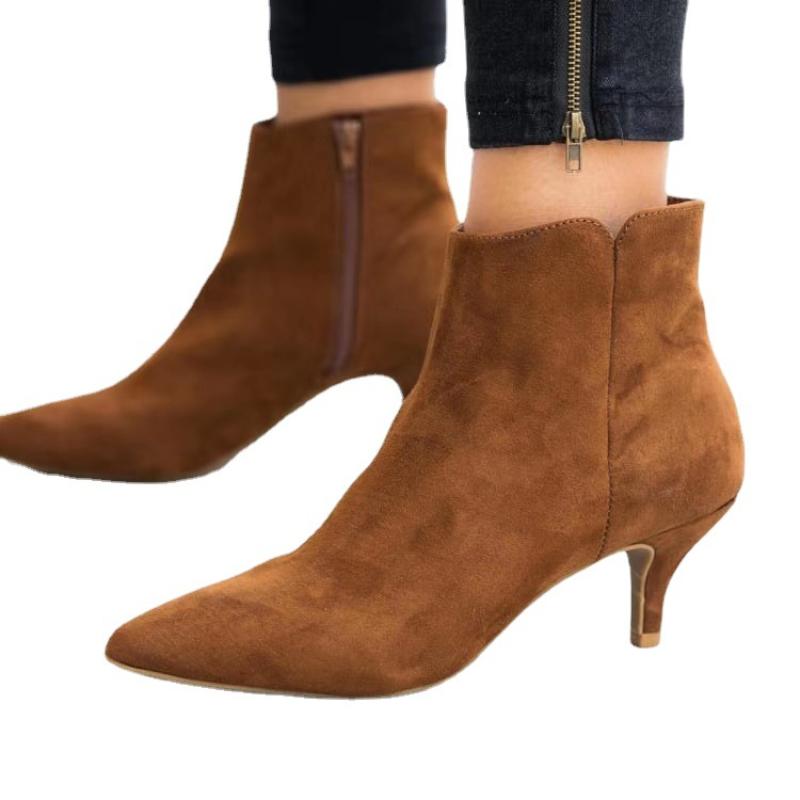 Luxury Women's Boots Spring Pointed Toe Stiletto Ankle Boots Fashion Leopard Print Women High Heel Suede Side Zipper Boots 35-43