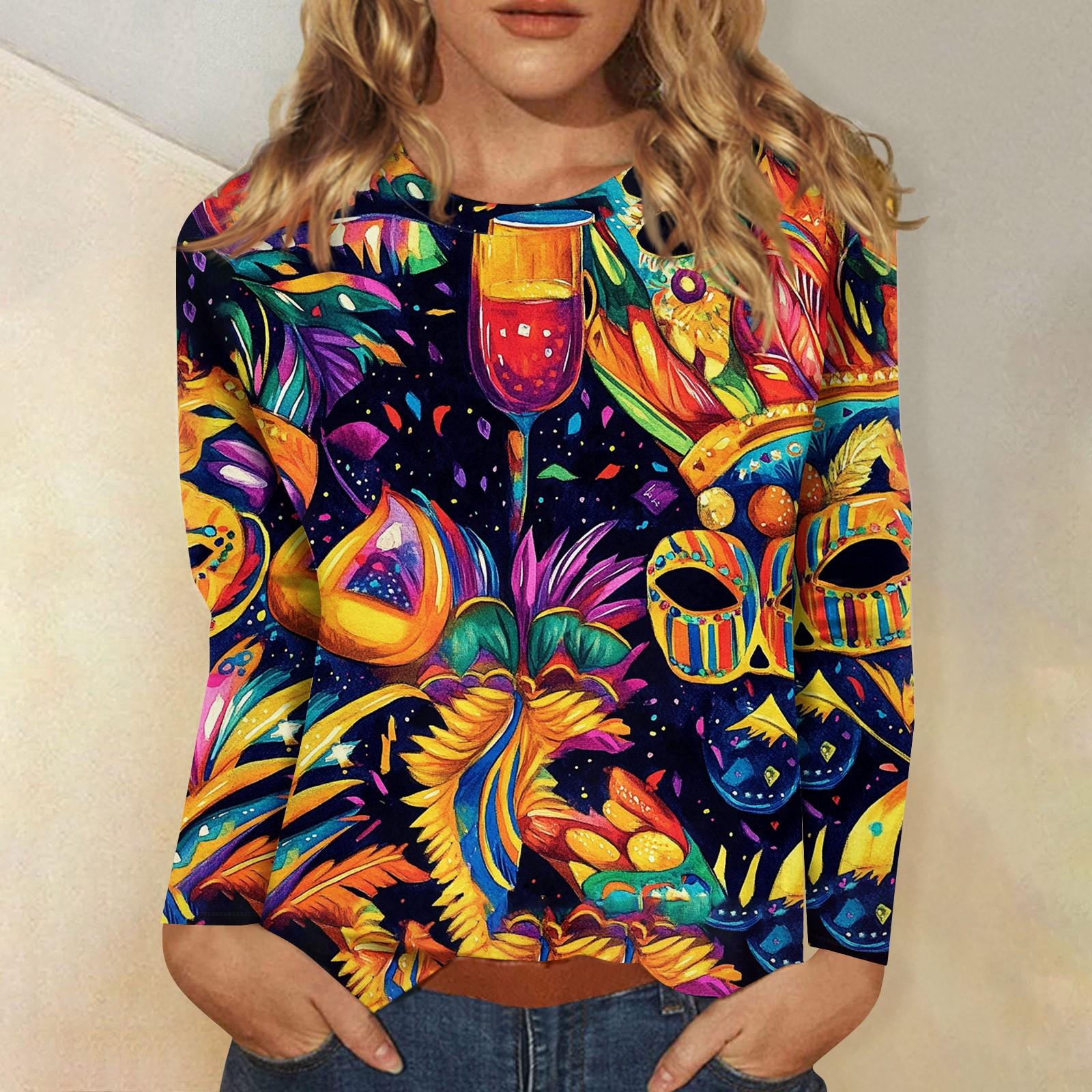 

Рубашки с длинным рукавом для женщин Милые принты Графические футболки Блузки Нарядные повседневные блузки Плиссированные туники с круглым вырезом Топы Рождество XL чёрный