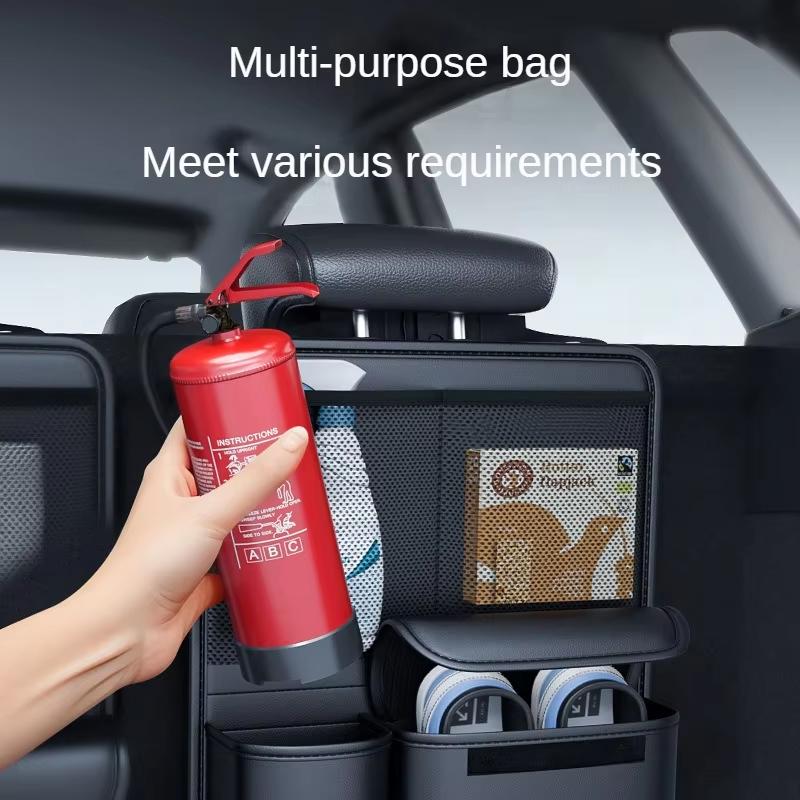 Premium Leather Car Seat Back Storage Bag, Adjustable Strap Multi-Pocket Organizer for Auto Interior