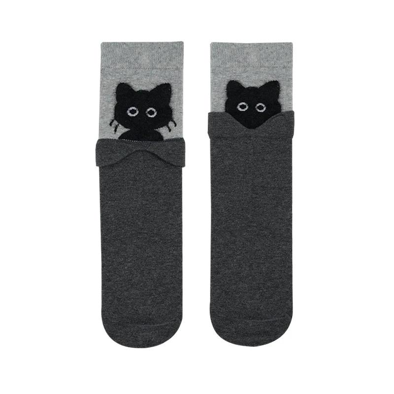 2026 Korean Cute Cartoon Kitten Mid-tube Socks Women's Autumn Winter Warm Stacking Socks Kawaii Cat Print Cotton Soft Long Sock