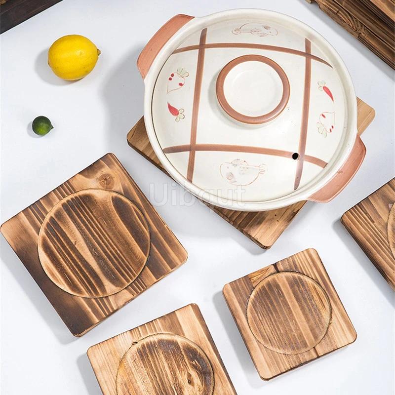Board barbecue square heat insulation wood pad stone plate casserole pad stone pot pad Heat insulation wood pad iron plate