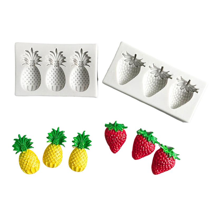 3 Cavities Pineapple Strawberry Silicone Sugarcraft Mold Resin Tools Cupcake Baking Mould Fondant Cake Decorating Tools