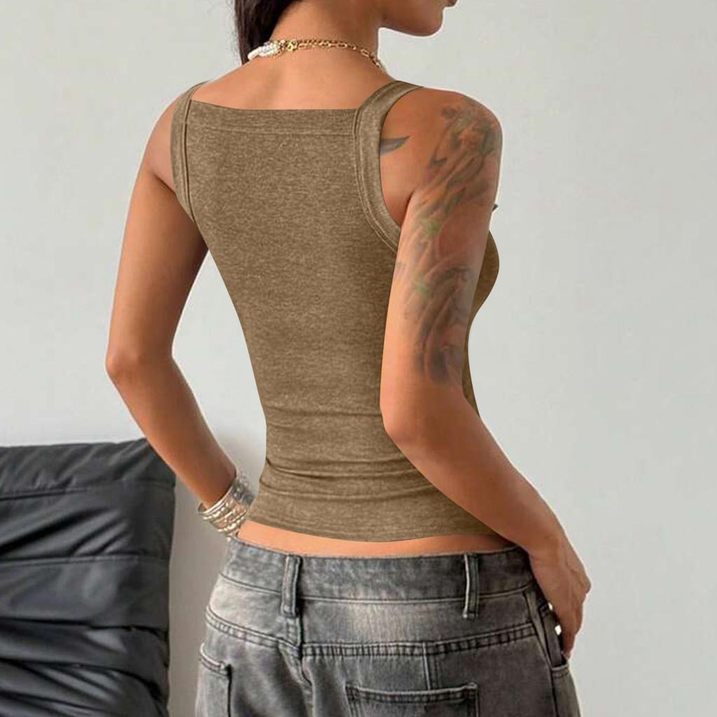 Ärmelloses Rippstrick-Tanktop für Damen, figurbetont, quadratischer Ausschnitt, Basic, dehnbar, lässiges Shirt für den täglichen Gebrauch