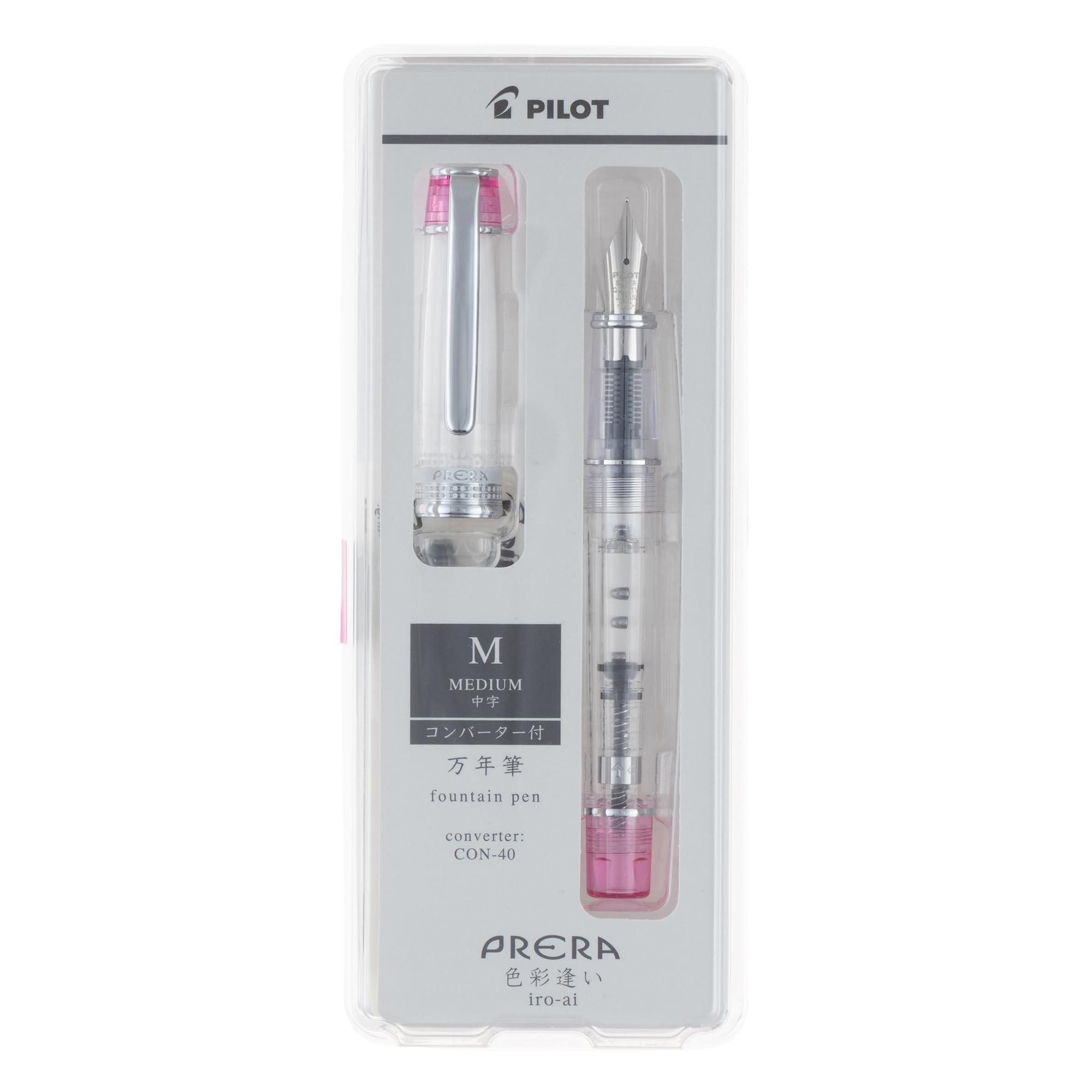PILOT Prera Fountain Medium Transparent PFPR1TPM Pen, Nib, Pink,