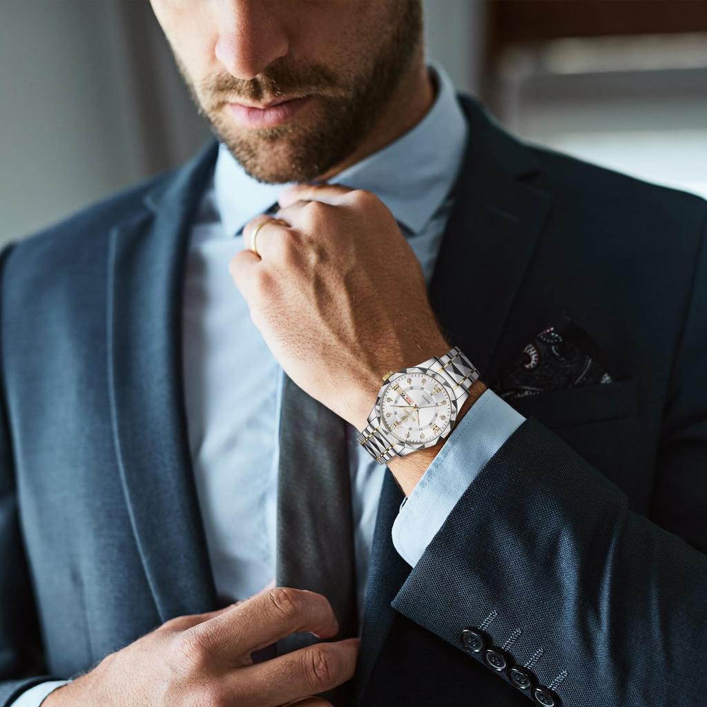 Waterproof and Rainproof Wristwatch with Luminous Round Stainless Calendar White Large and Perfect for Business or Formal A Perfect Gift for and New