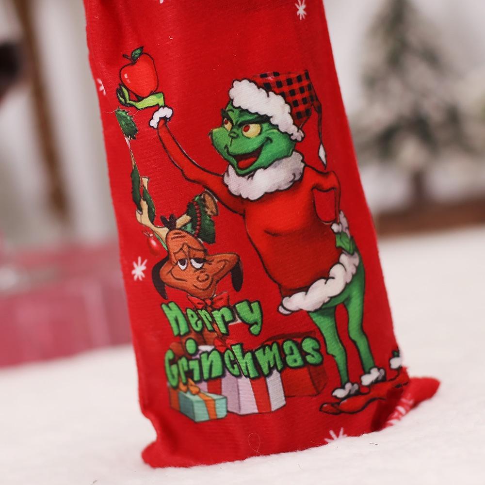 Christmas Scene Decoration Prop Green Monster Grinch Bottle Cover Cartoon Table Wine Bottle Decor