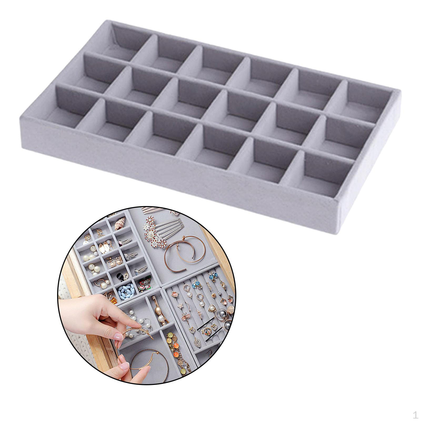 

Штабелируемый лоток для ювелирных изделий-органайзер для ящика для хранения серег, ожерелья, браслета 18 Grids_StyleA-18 Grids
