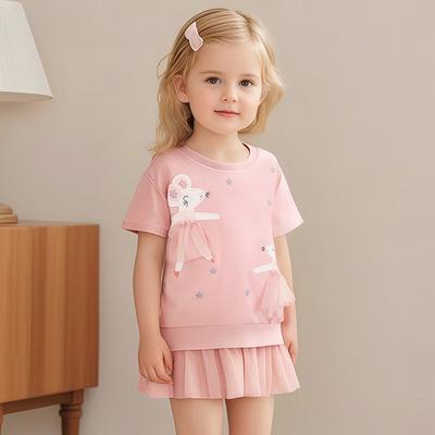 Mädchenmode Mesh-Kleid Sommer Kinder Cartoon Kurzarmkleid
