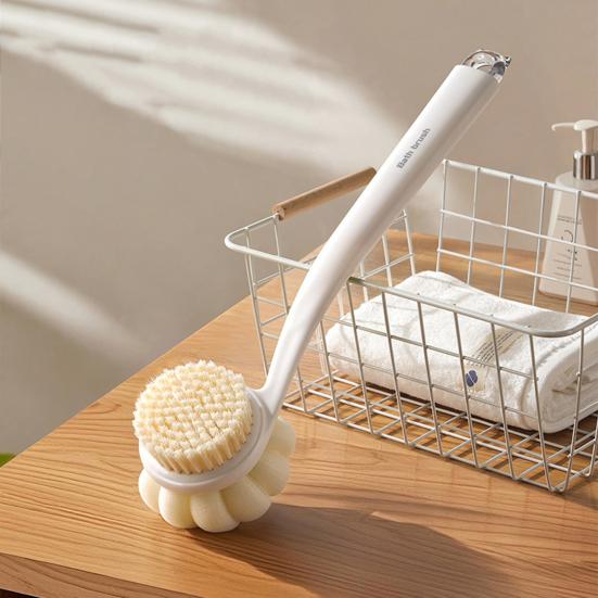 Bath Scrub Brush with Extended Anti-Slip Handle Double-Sided Back Rub Exfoliation Back Scrubber
