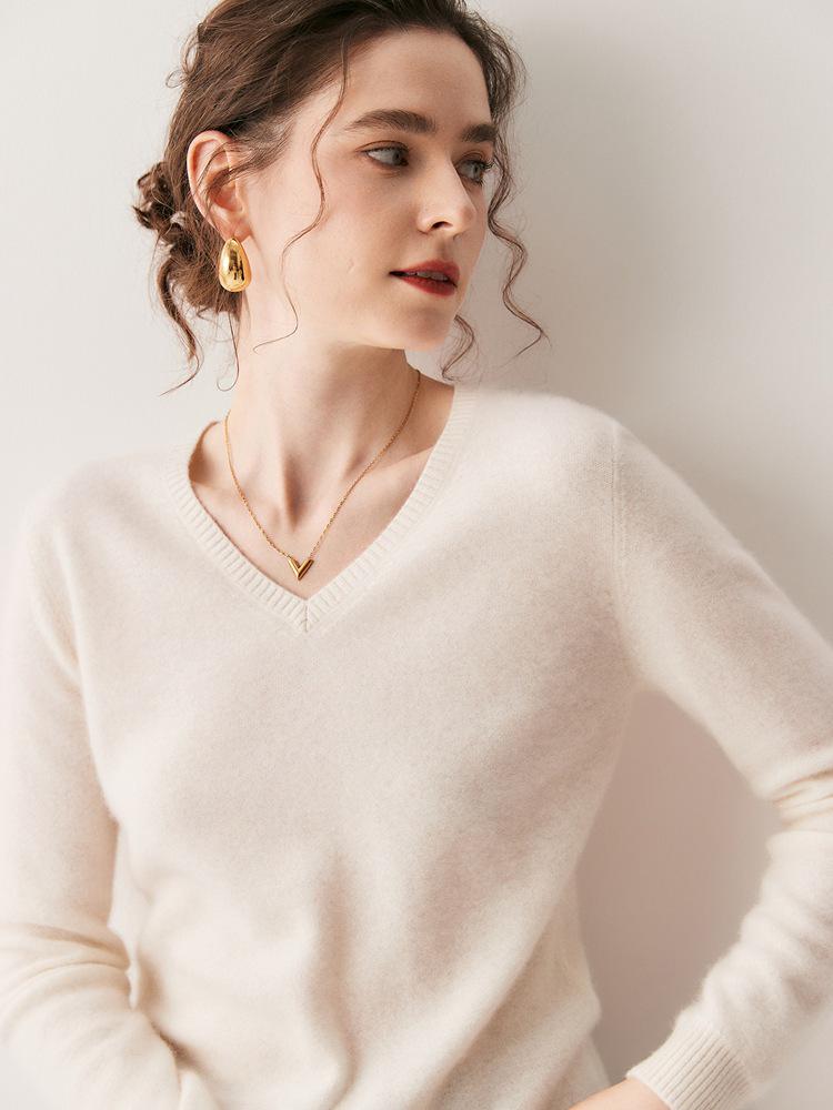 2025 A/W Women's V-Neck Cashmere Sweater - Loose Fit, Versatile Knitted Pullover Top