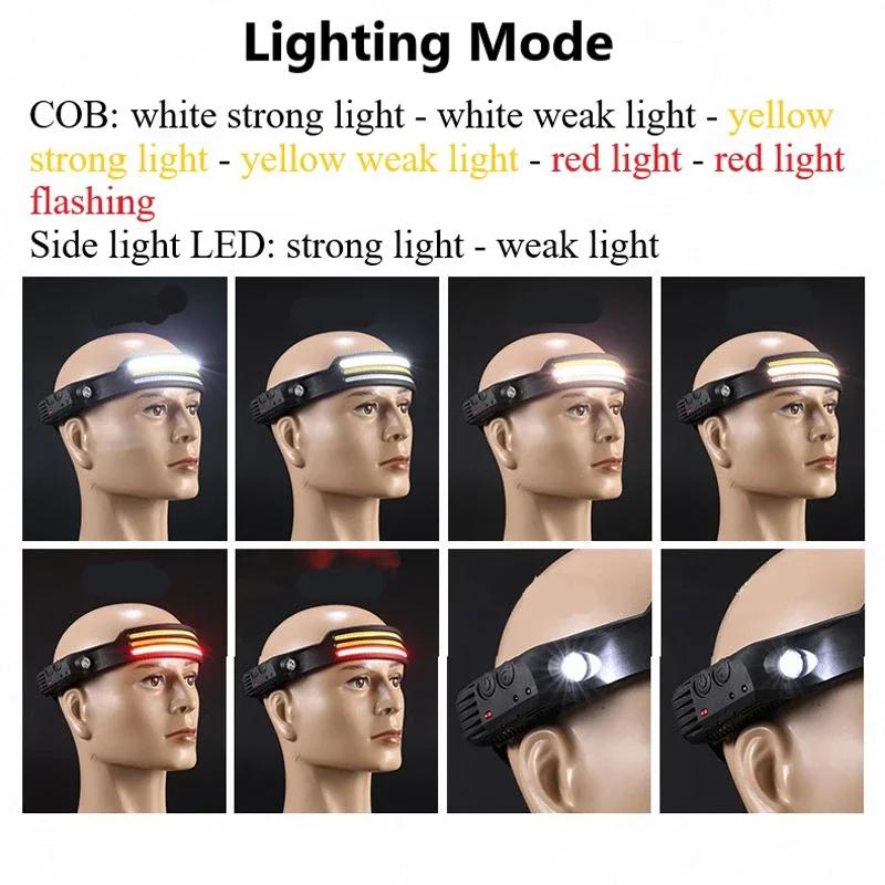 350Lumen Multimode LED COB Sensor Headlight USB Rechargeable Waterproof Headlamp Outdoor Camping Fishing Head Torch