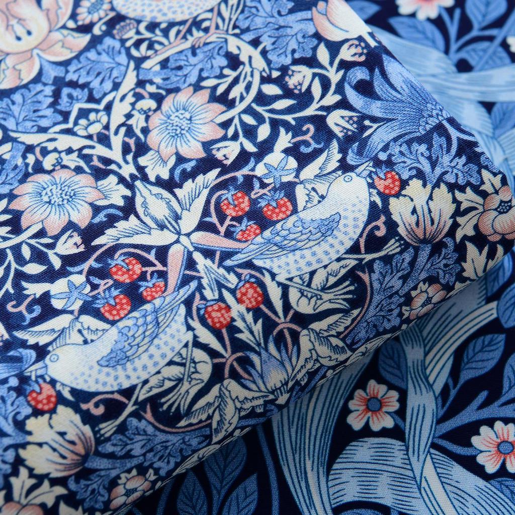 40s Pure Cotton Plain Weave DIY Skirt/Shirt Fabric, Morris Blue Theme