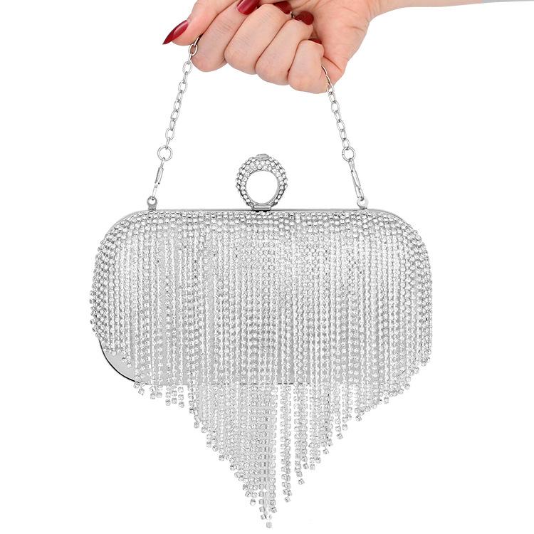 Dinner Bag European and American Ladies' Handbag Set with Diamonds Banquet Versatile Clutch Dress Fringe Square Evening Bag