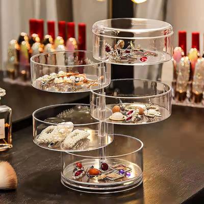 5 Tier Jewelry Organizer, Rotatable Hair Ribbon Box Earring Holder Organizer, Transparent Hair Accessories Storage Tray with Lid