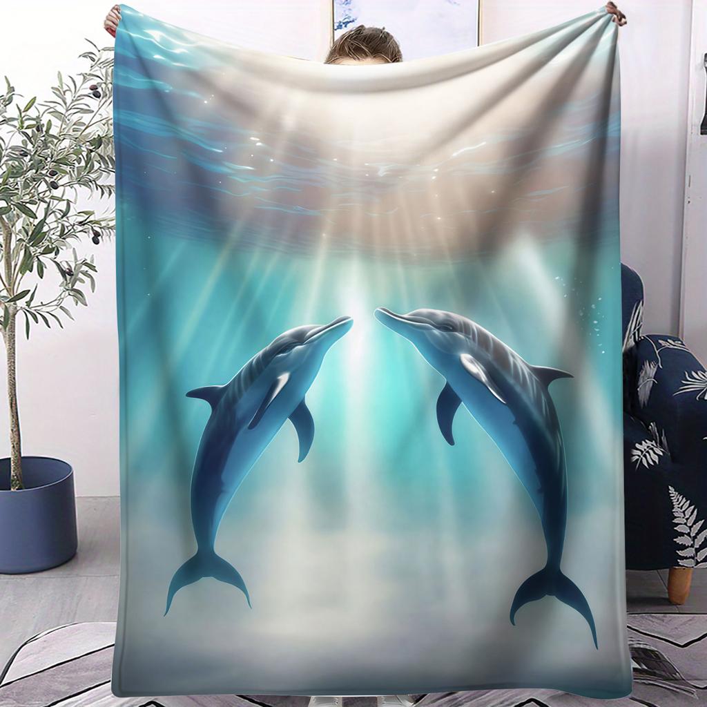 Sunset Beach DolphinCute Blanket For Girl Boy Sofa Office Travel Comfort Leisure Camp Travel  Multifunctional Universal Blanket