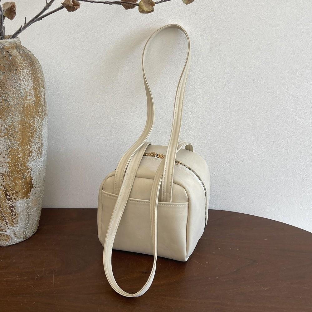 Soft Small Square Underarm Bag Synthetic Leather Compact Handbag Work бежевый
