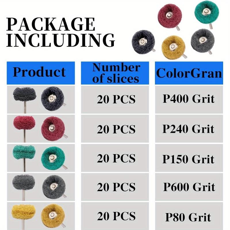 100Pcs Abrasive Buffing Wheels Shank Grit Scouring Pad Abrasive Wheel for Power Rotary Tool Rust Removal Polishing