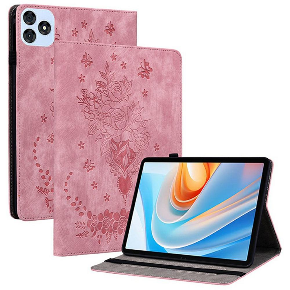 For itel Vistatab 30 Case Card Holder Anti-Scratch Leather Cover Rose Flower Imprint