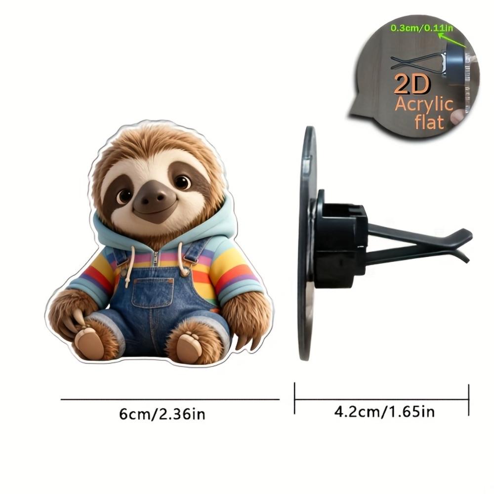Clip decorativa per bocchetta d'aria dell'auto, bradipo 2D piatto e carino, diffusore (fragranza non inclusa), decorazione per interni auto, clip per aromaterapia, ideale per regali di festa