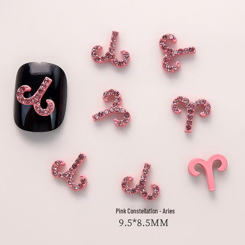 Pink Zodiac-Inspired Gem-Free Alloy Jewelry: Aries & Leo 3D Fingertip Nail Art