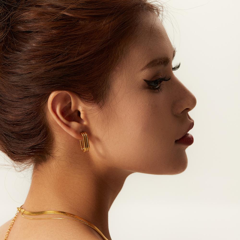 Yori Geometric Unusual Stainless Steel Metal Stud Earrings 18K PVD Plated Texture Golden Fashion Unique Jewelry