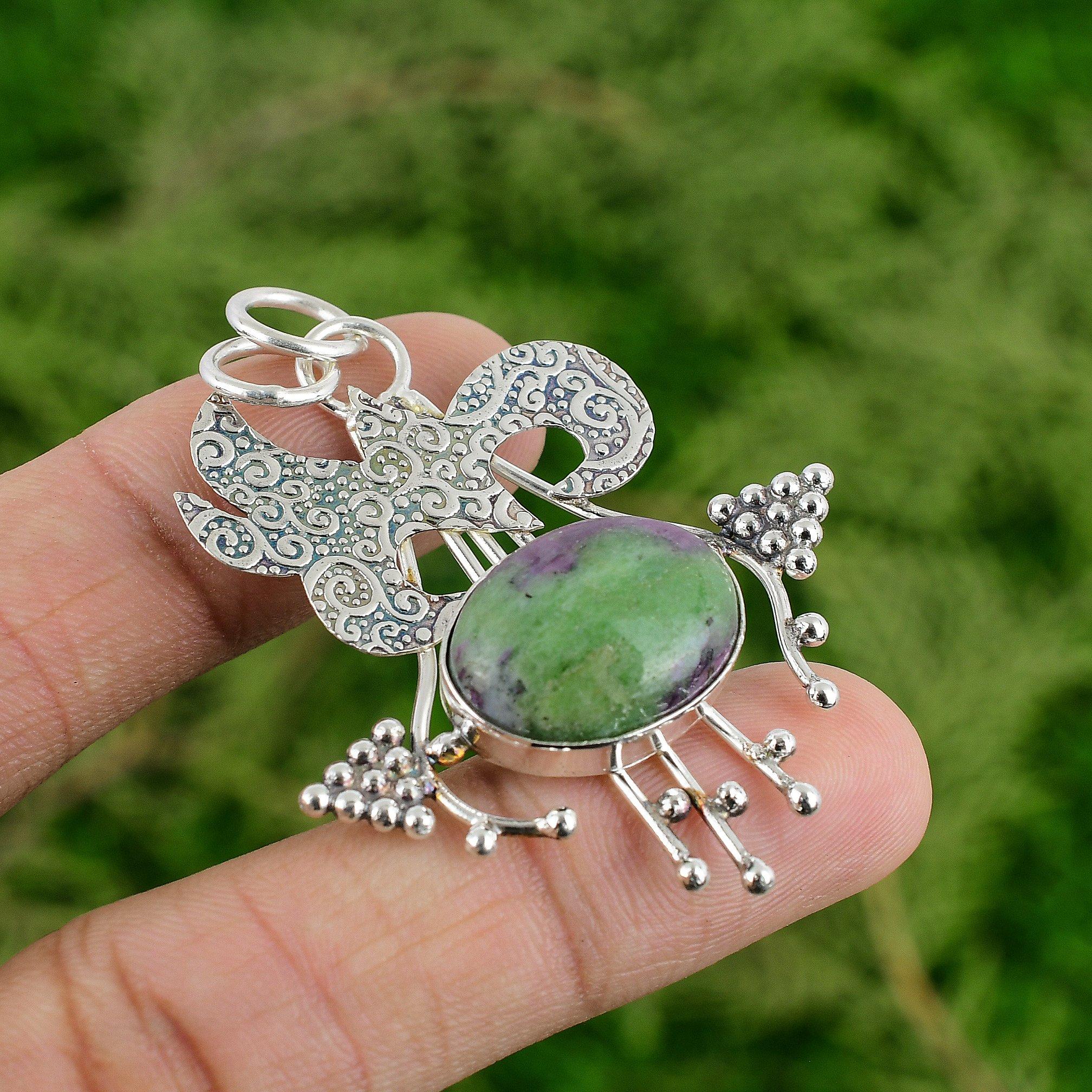 

Daughters Day Sale Natural Ruby Zoisite 925 Silver Sister Bezel Wedding Pendant