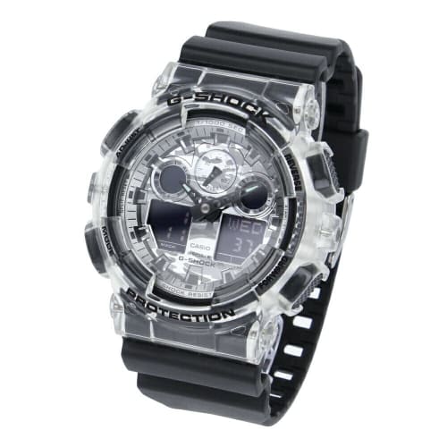 

CASIO G-SHOCK GA-100 SERIES Men s Wristwatch, Black Skeleton with Silver Camouflage, GA-100SKC-1A