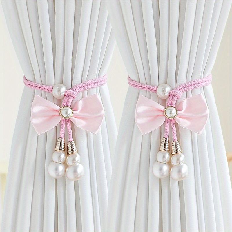 

2PCS Elegant Faux Pearl Bow Curtain Lace Adjustable Design Curtain Clasp Beautiful Home Decor розовый