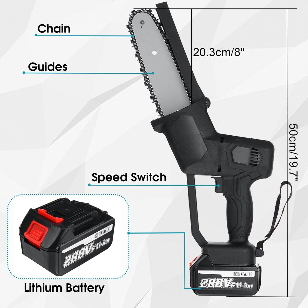 288V 8 Inches Electric Saw Chainsaw 1500W With 2PC Li-ion Battery Brushless Rechargeable Woodworking Tool Also For Battery