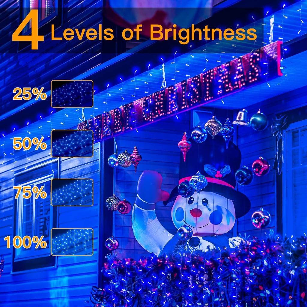 Gfoxmall Icicle LED Illumination 400 Waterproof String for Window Garden Party Lighting 2-in-1 Lights, 10m, Bulbs, Lights, Balcony, Indoor/Outdoor