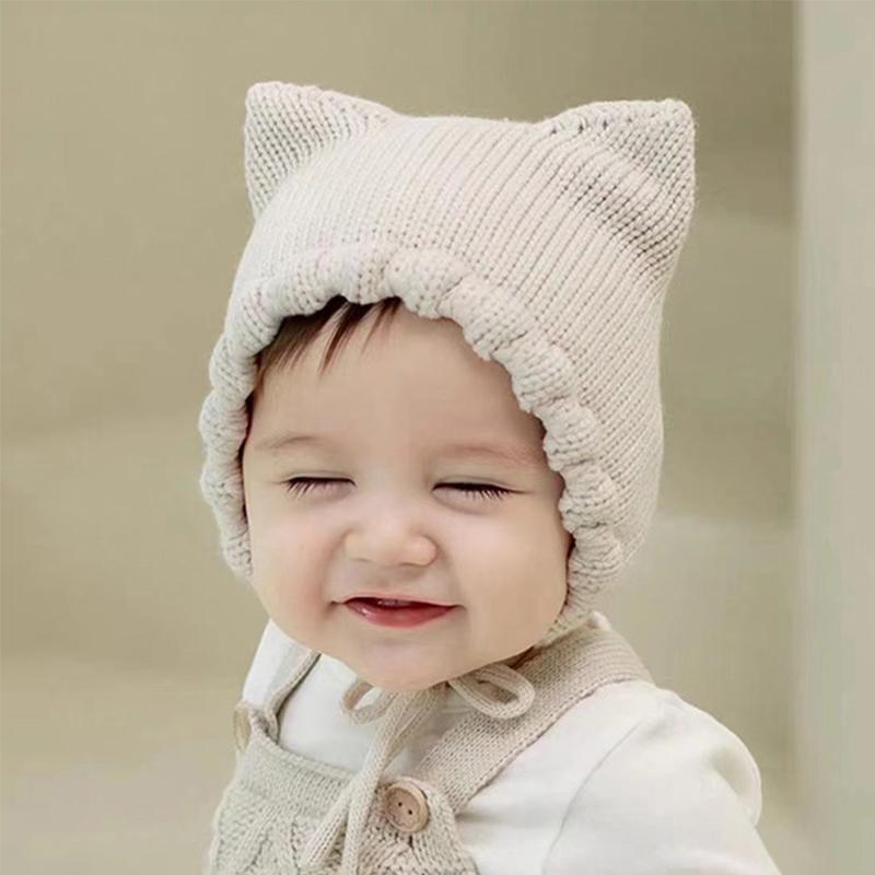 Baby Ear Protection Knitted Hat Soft Warm Autumn Winter Infant Toddler Beanie Cap For Girls Boys Solid Color Bonnet Hats